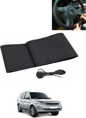 AYW Hand Stiched Steering Cover For Tata Safari Storme(Black, Leatherite)
