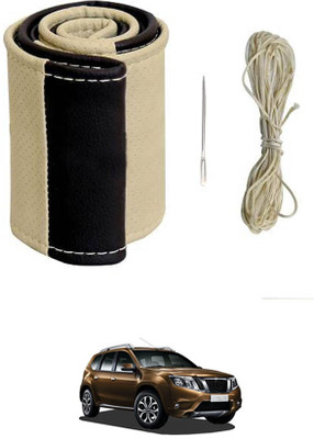 ABJD Hand Stiched Steering Cover For Hyundai Terrano(Beige, Black, Leatherite)