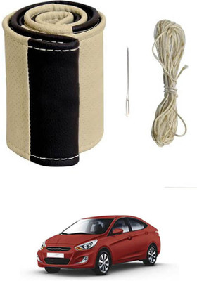 ABJD Hand Stiched Steering Cover For Mahindra Verna(Beige, Black, Leatherite)