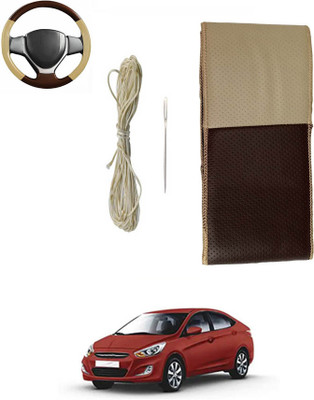 ABJD Hand Stiched Steering Cover For Hyundai Verna(Beige, Brown, Leatherite)