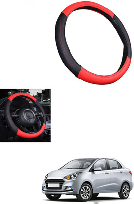 MATIES Steering Cover For Hyundai Xcent(Red/Black, Leather)
