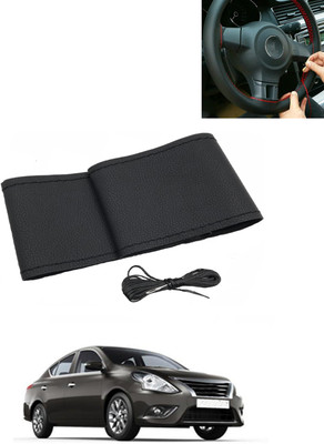 MATIES Hand Stiched Steering Cover For Nissan Sunny(Black, Leatherite)