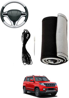 MATIES Hand Stiched Steering Cover For Mahindra TUV 300(Silver, Black, Leatherite)