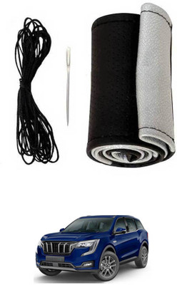 MSNP Hand Stiched Steering Cover For Mahindra Universal For Car(Silver Black, Leatherite)