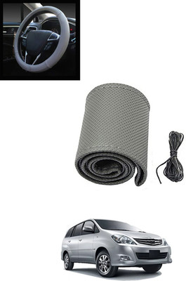 MATIES Hand Stiched Steering Cover For Toyota Innova(Grey, Leatherite)