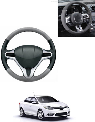 AYW Steering Cover For Renault Fluence(Grey/Black, Leatherite)
