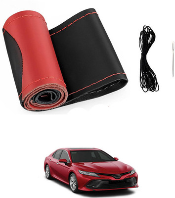 MATIES Hand Stiched Steering Cover For Toyota Camry(Red/Black, Leatherite)