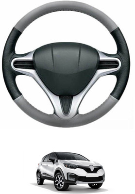MATIES Steering Cover For Renault Universal For Car(Grey, Black, Leather)