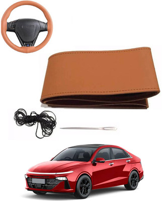 MATIES Hand Stiched Steering Cover For Universal For Car Verna(Tan, Leatherite)