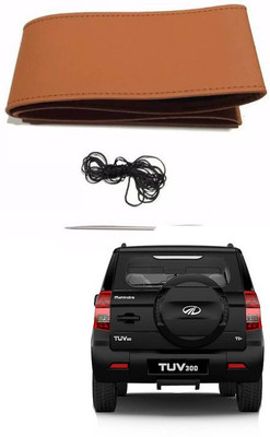 RKPSP Hand Stiched Steering Cover For Universal For Car TUV-300(Tan, Leatherite)