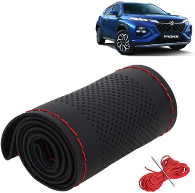 Kingsway Hand Stiched Steering Cover For Maruti Universal For Car(Black Color with Red Thread, Leatherite)