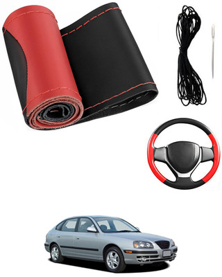 MATIES Hand Stiched Steering Cover For Hyundai Elantra(Red/Black, Leatherite)