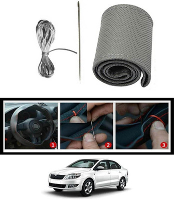 RKPSP Hand Stiched Steering Cover For Skoda Rapid(Grey, Leatherite)