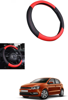 MATIES Steering Cover For Volkswagen Polo(Red/Black, Leather)