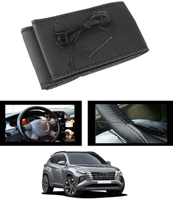 ABJD Hand Stiched Steering Cover For Hyundai Tucson(Black, Leatherite)