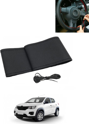 MATIES Hand Stiched Steering Cover For Renault Kwid(Black, Leatherite)