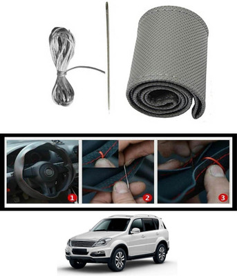 MATIES Hand Stiched Steering Cover For SsangYong Rexton(Grey, Leatherite)