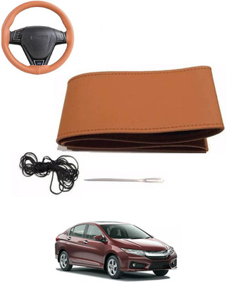 MATIES Hand Stiched Steering Cover For Honda Universal For Car(Tan, Leatherite)