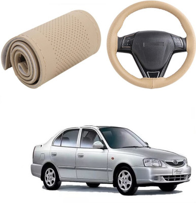 Arnejas Hand Stiched Steering Cover For Hyundai Accent(Beige, Leather)