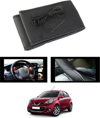 ABJD Hand Stiched Steering Cover For Nissan Micra(Black, Leatherite)