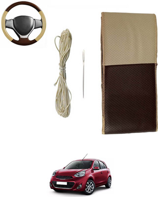 monolive Hand Stiched Steering Cover For Nissan Micra(Brown/Beige, Leatherite)