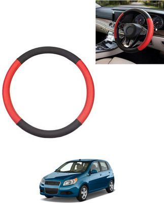 AYW Steering Cover For Chevrolet Aveo(Red/Black, Leatherite)