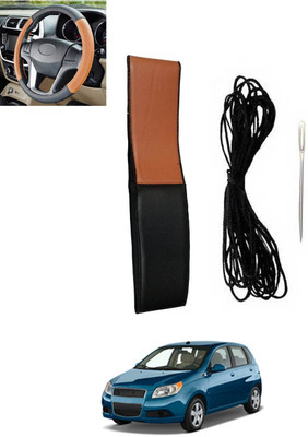 monolive Hand Stiched Steering Cover For Chevrolet Aveo(Tan, Black, Leatherite)