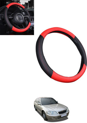 ABJD Steering Cover For Honda City(Red, Black, Leatherite)