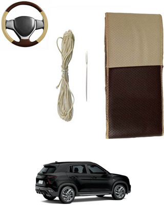 MSNP Hand Stiched Steering Cover For Hyundai Creta(Beige, Brown, Leatherite)