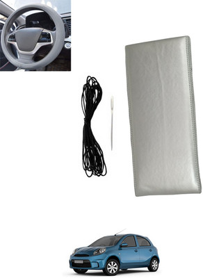 MSNP Hand Stiched Steering Cover For Nissan Micra Active(Silver, Leatherite)