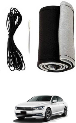 monolive Hand Stiched Steering Cover For Volkswagen Passat(Silver/Black, Leatherite)