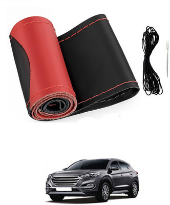 MATIES Hand Stiched Steering Cover For Hyundai Tucson(Red/Black, Leatherite)