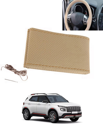 MATIES Hand Stiched Steering Cover For Hyundai Universal For Car(Beige, Leatherite)