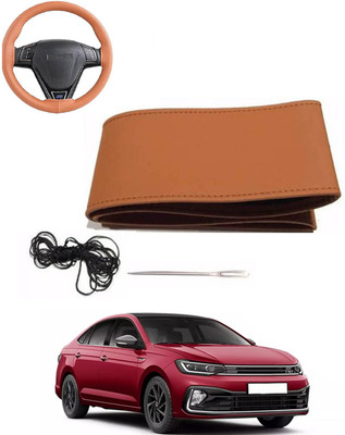 MATIES Hand Stiched Steering Cover For Volkswagen Universal For Car(Tan, Leatherite)