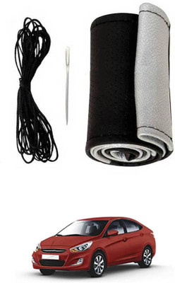 monolive Hand Stiched Steering Cover For Hyundai Verna(Silver/Black, Leatherite)