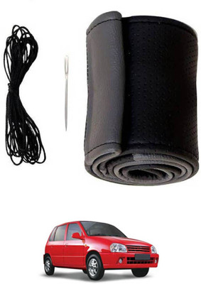MATIES Hand Stiched Steering Cover For Universal For Car Zen(Black/Grey, Leatherite)