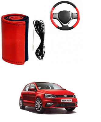 ARNEJA Hand Stiched Steering Cover For Volkswagen Polo(Red, Black, Leather)