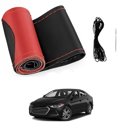 MATIES Hand Stiched Steering Cover For Hyundai Elantra(Red/Black, Leatherite)