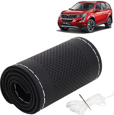 Kingsway Hand Stiched Steering Cover For Mahindra XUV 500(Black Color with Silver Thread, Leatherite)