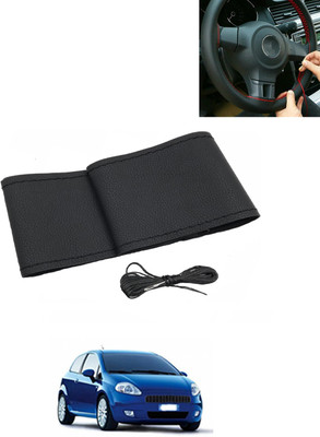 MATIES Hand Stiched Steering Cover For Fiat Grand Punto(Black, Leatherite)