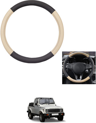 MATIES Steering Cover For Universal For Car Gypsy King(Beige/Black, Leather)
