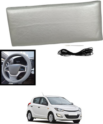 MATIES Hand Stiched Steering Cover For Hyundai i20(Silver, Leatherite)