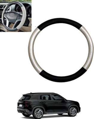 MSNP Steering Cover For Hyundai Universal For Car(Silver,Black, Leatherite)