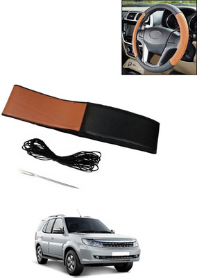 AYW Hand Stiched Steering Cover For Tata Safari Storme(Tan/Black, Leatherite)