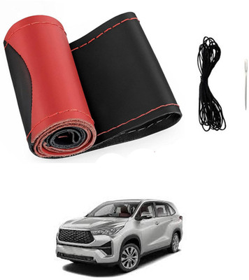 monolive Hand Stiched Steering Cover For Universal For Car Innova(Red/Black, Leatherite)