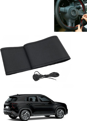 MATIES Hand Stiched Steering Cover For Hyundai Creta(Black, Leatherite)