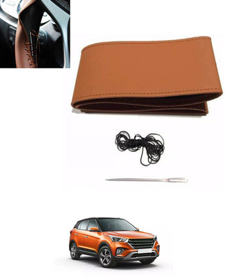 ABJD Hand Stiched Steering Cover For Hyundai Creta(Tan, Leatherite)
