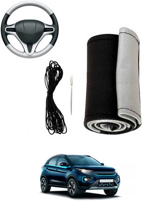MATIES Hand Stiched Steering Cover For Tata Universal For Car(Silver, Black, Leatherite)