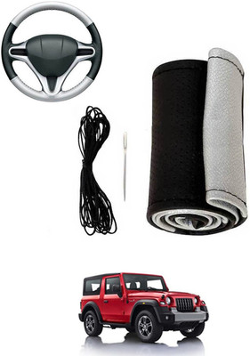 MATIES Hand Stiched Steering Cover For Mahindra Thar(Silver, Black, Leatherite)