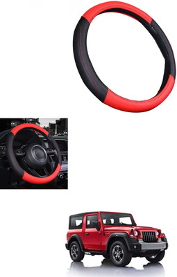 MATIES Steering Cover For Mahindra Thar(Red/Black, Leather)